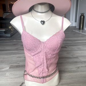 Vintage Dusty Pink Cami Tank Top Bra with Lace & Mesh Details
